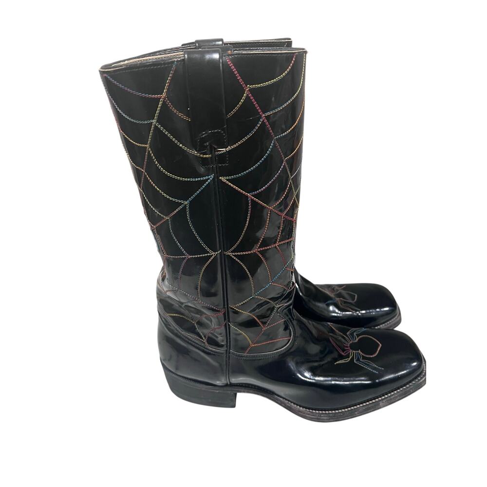 Justin Vaquero Patent Leather Cowboy Boots Spider Web Mens 10D Rare